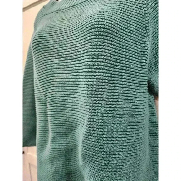 TALBOTS Womens GREEN Ribbed  Sweater Large 100% Cotton 3/4 Sleeve - Picture 2 of 6